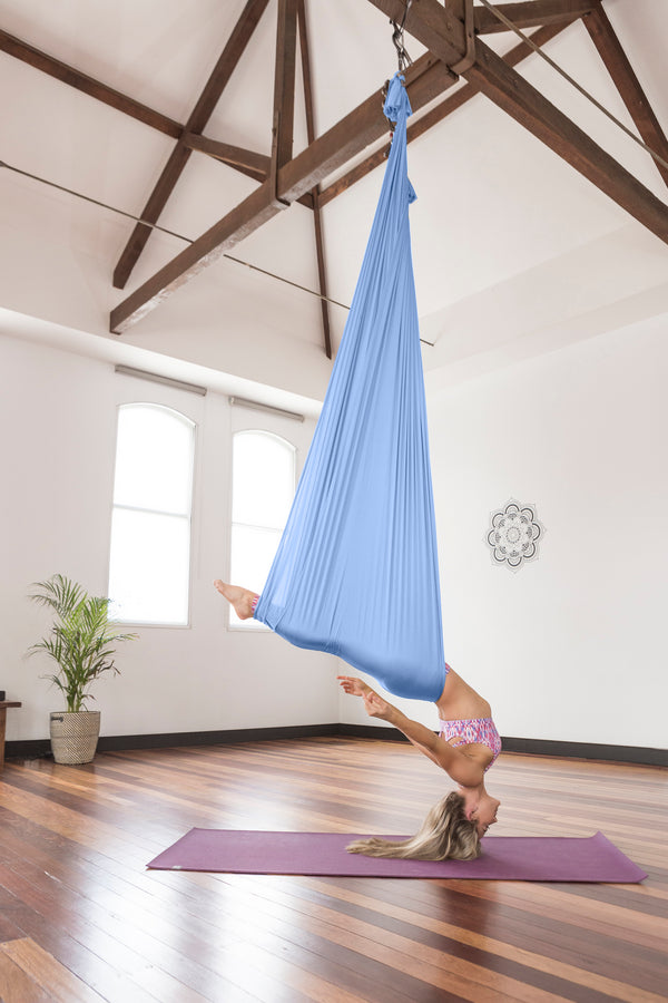 Silk Aerial Yoga Swing & Hammock Kit for Improved Yoga Inversions, Flexibility & Core Strength - Blue